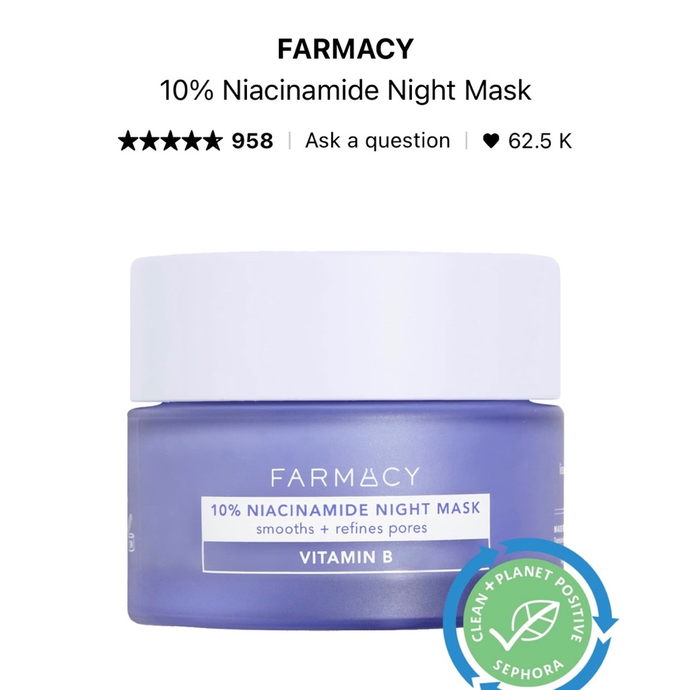 NIB Farmacy 10% Niacinamide Night Mask